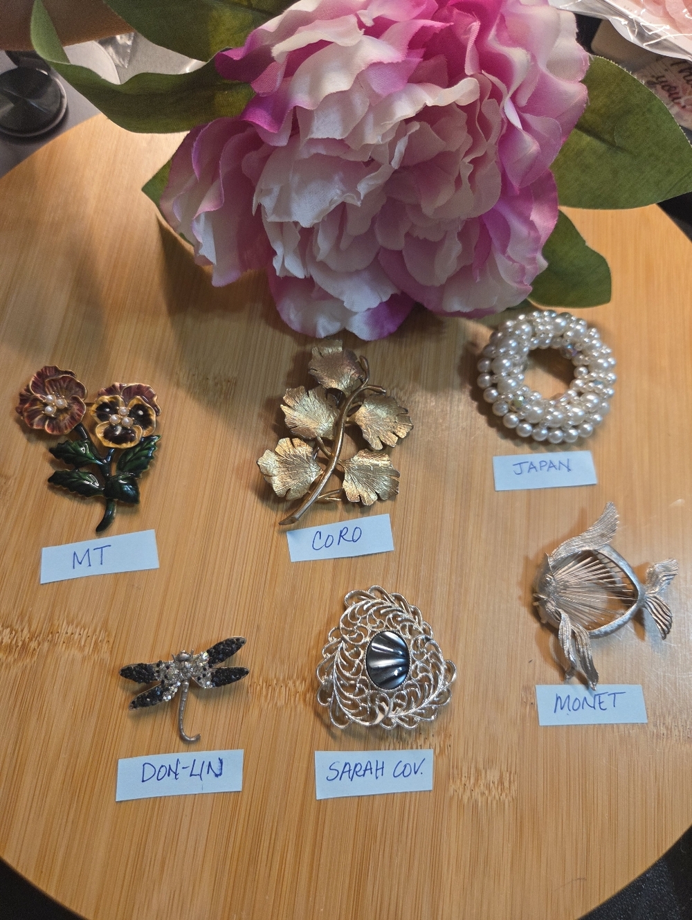 Vintage Signed Bundle Set Lot - Floral, Leaf, Pearl & Fish Brooches - 6 Total